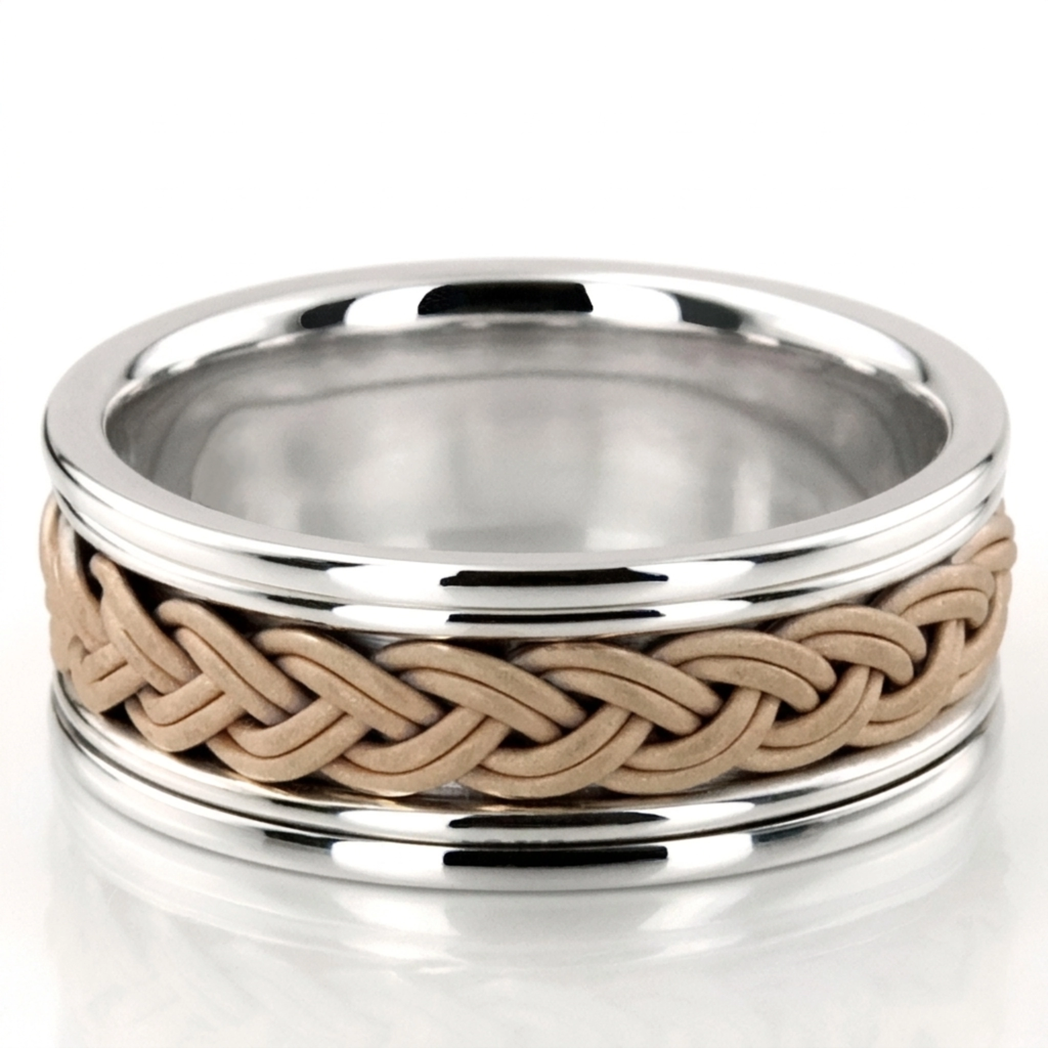 10K white-yellow-white gold 8mm. sand blast Double-Braided-Handmade-Wedding-Band - alternate view 3