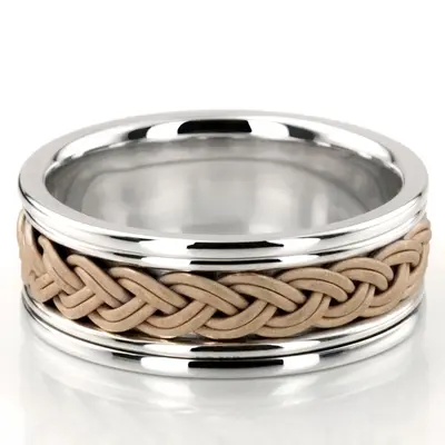 10K white-yellow-white gold 8mm. sand blast Double-Braided-Handmade-Wedding-Band - alternate view 3 thumbnail