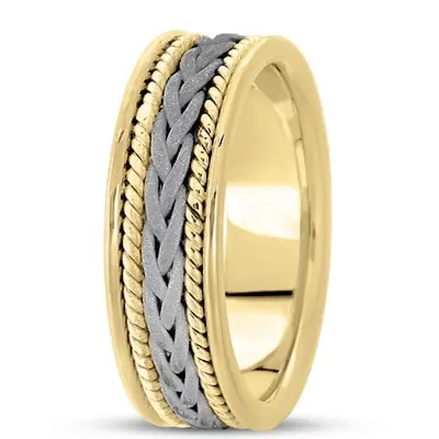 10K yellow-white-yellow gold 7mm. sand blast hand-made-woven-wedding-band - alternate view 5 thumbnail
