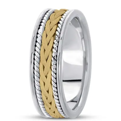 10K white-yellow-white gold 7mm. sand blast hand-made-woven-wedding-band - alternate view 4 thumbnail