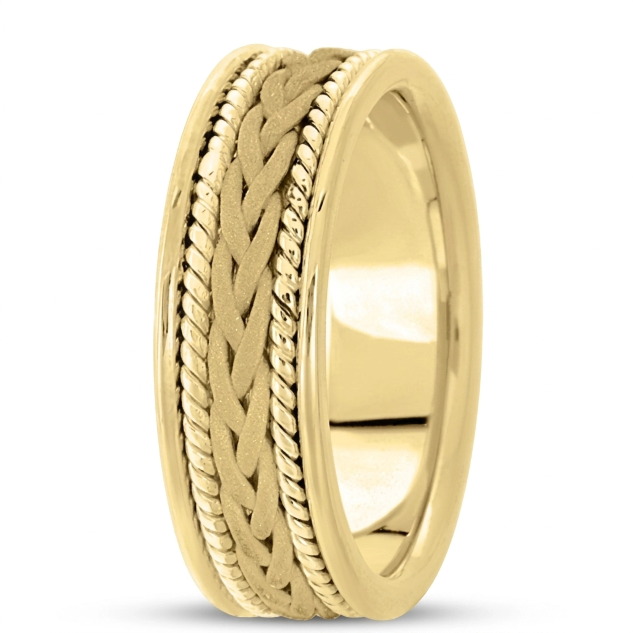10K yellow gold 7mm. sand blast hand-made-woven-wedding-band - alternate view 3