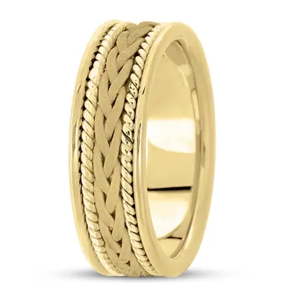 10K yellow gold 7mm. sand blast hand-made-woven-wedding-band - alternate view 3 thumbnail