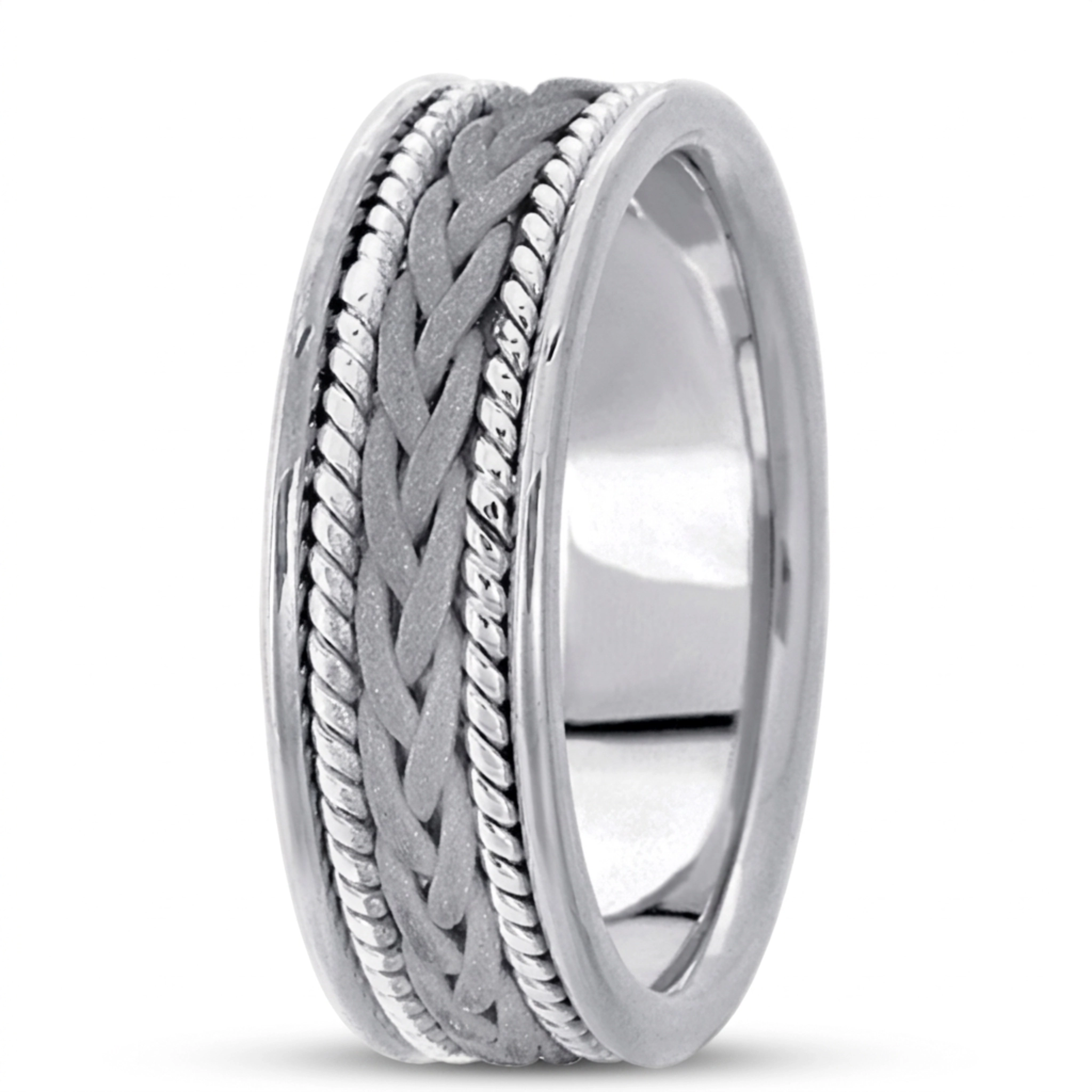 10K white gold 7mm. sand blast hand-made-woven-wedding-band - alternate view 2