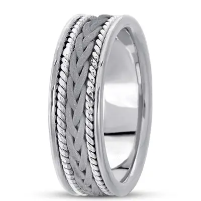 10K white gold 7mm. sand blast hand-made-woven-wedding-band - alternate view 2 thumbnail