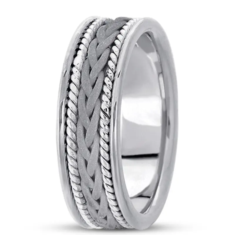 10K white gold 7mm. sand blast hand-made-woven-wedding-band - alternate view 2