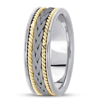 10K w-y-w-y-w gold 7mm. sand blast hand-made-woven-wedding-band - main view thumbnail