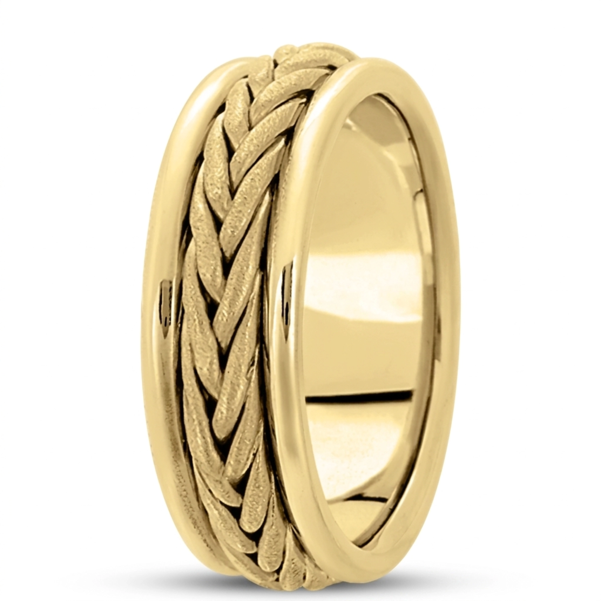 10K yellow gold 7mm. cross satin hand-made-hand-woven-wedding-band - alternate view 2
