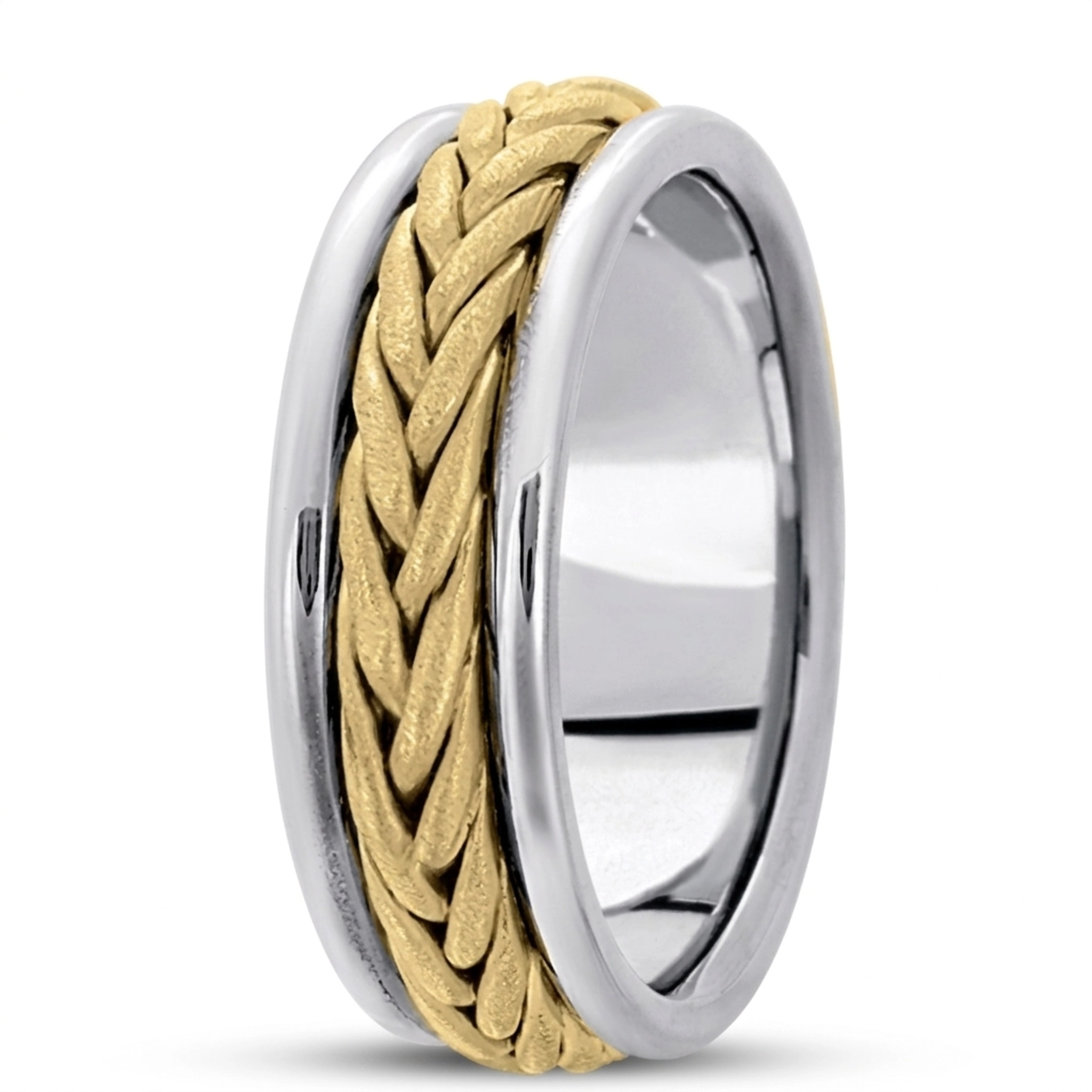 10K white-yellow-white gold 7mm. cross satin hand-made-hand-woven-wedding-band - alternate view 4