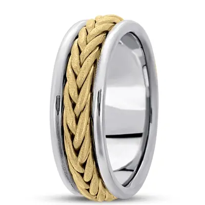 10K white-yellow-white gold 7mm. cross satin hand-made-hand-woven-wedding-band - alternate view 4 thumbnail