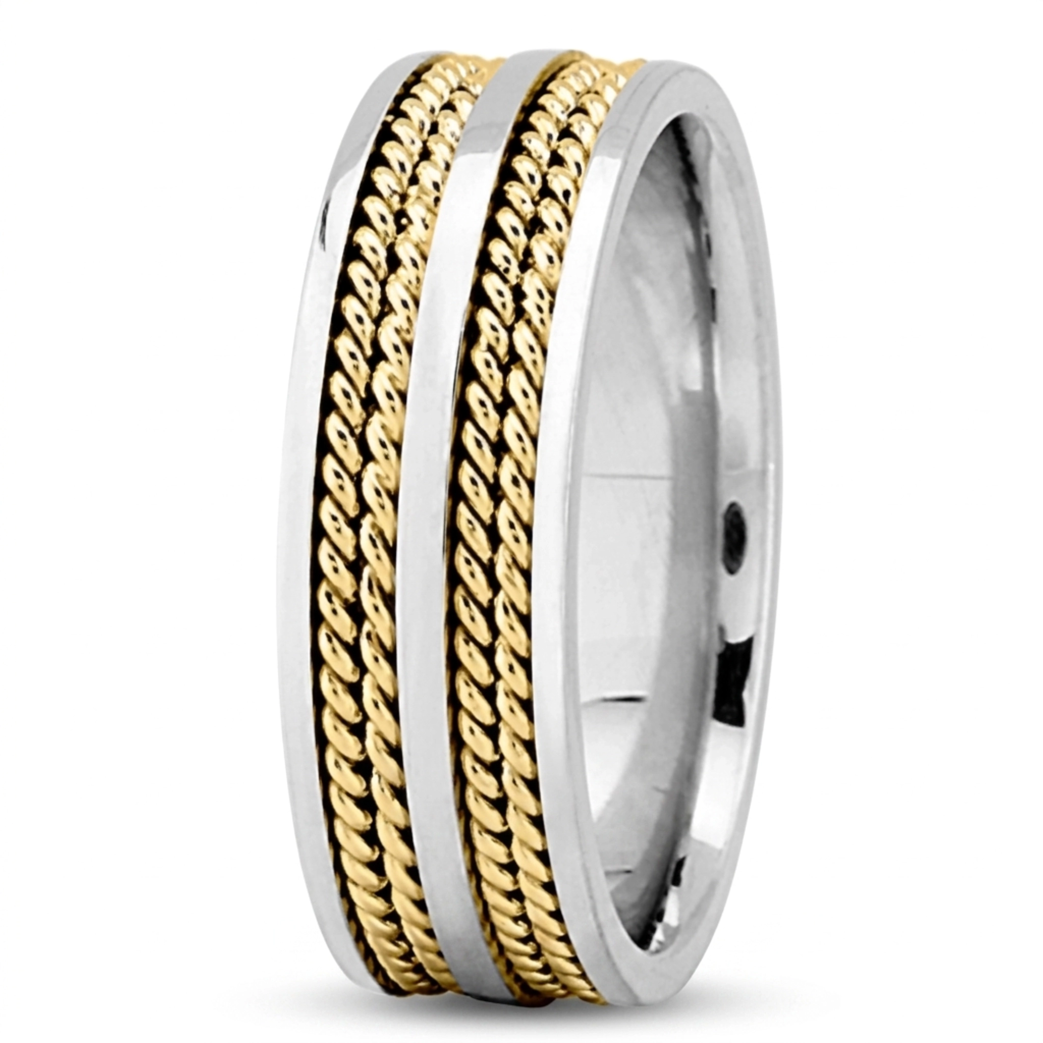 10K w-y-w-y-w gold 7mm. high polish Two-Row-Double-Braided-Wedding-Band - main view
