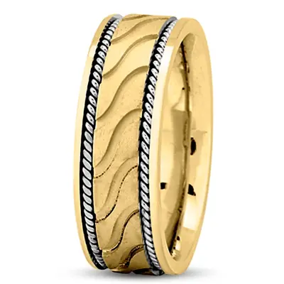 10K y-w-y-w-y gold 7.5mm. glass-bead Wave-Cut-Braided-Wedding-Ring - main view thumbnail