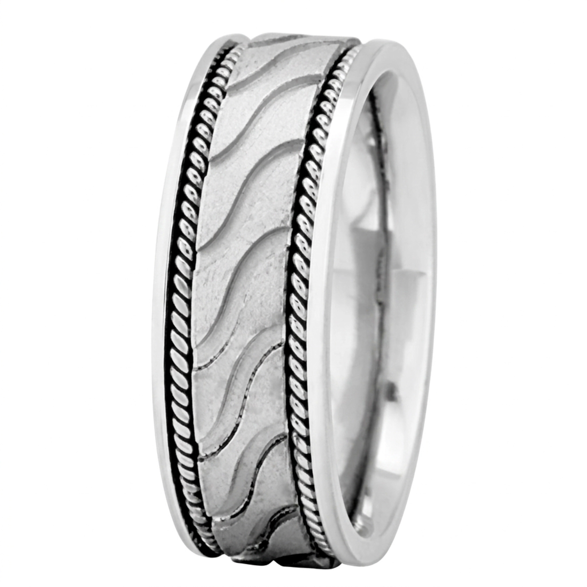 10K white gold 7.5mm. glass-bead Wave-Cut-Braided-Wedding-Ring - alternate view 2
