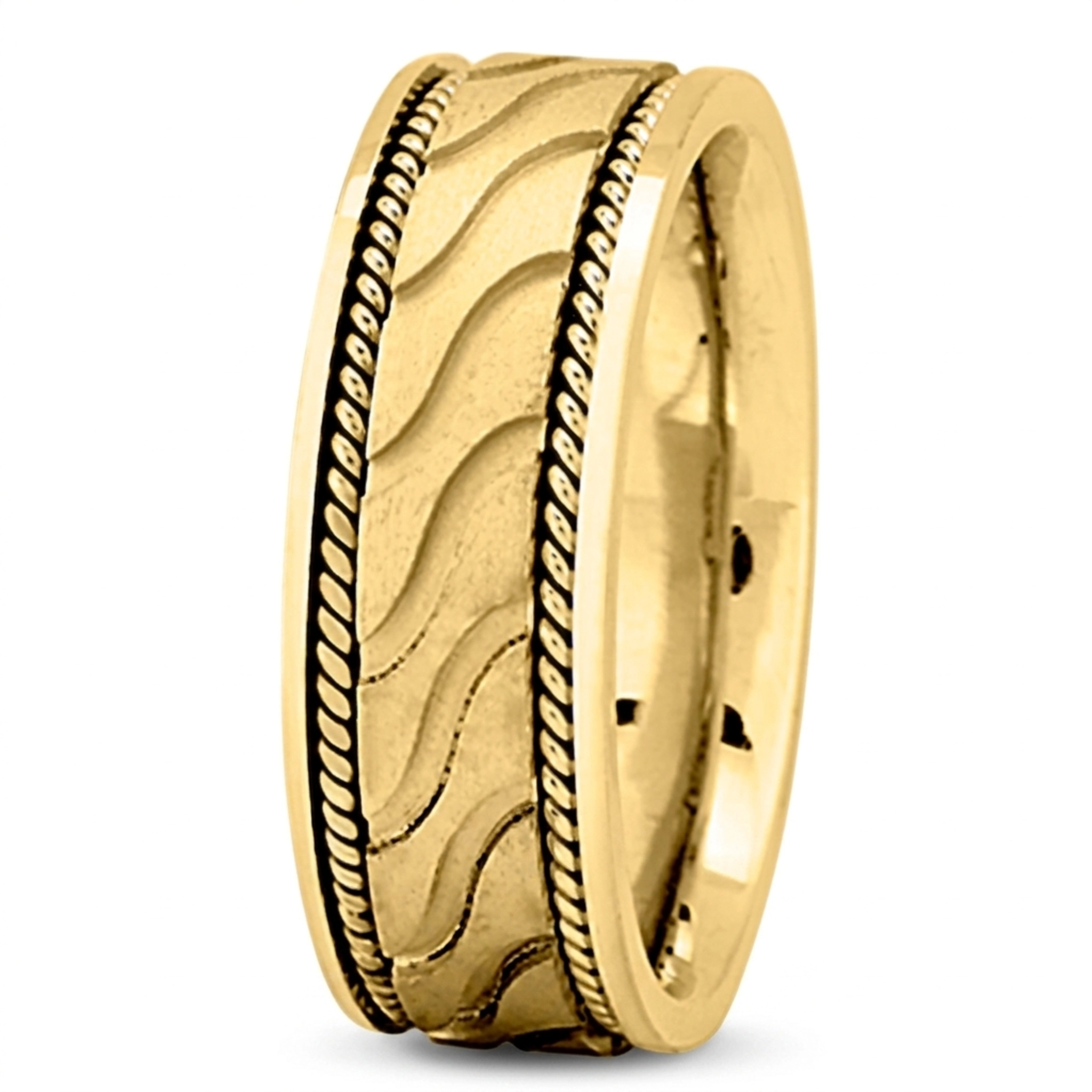 10K yellow gold 7.5mm. glass-bead Wave-Cut-Braided-Wedding-Ring - alternate view 3