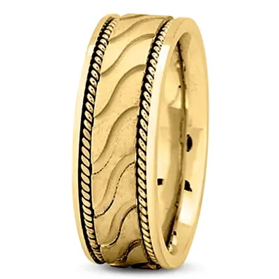 10K yellow gold 7.5mm. glass-bead Wave-Cut-Braided-Wedding-Ring - alternate view 3 thumbnail