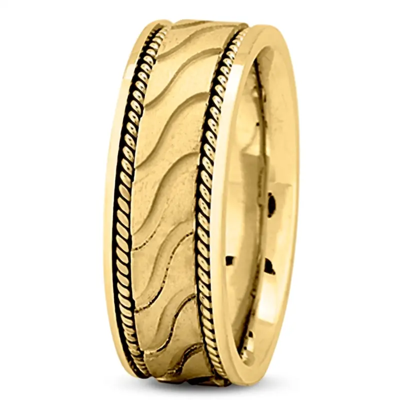 14K yellow gold 7.5mm. glass-bead Wave-Cut-Braided-Wedding-Ring - alternate view 3