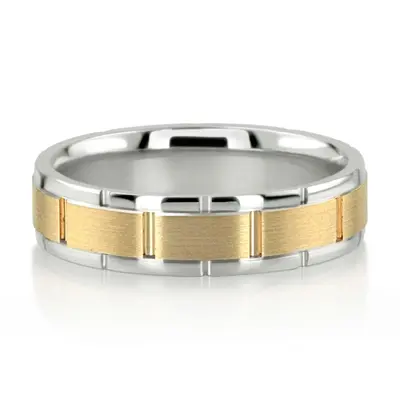 10K white-yellow-white gold 6mm. satin finish Round-Edge-Rolex-Style-Wedding-Band - alternate view 2 thumbnail