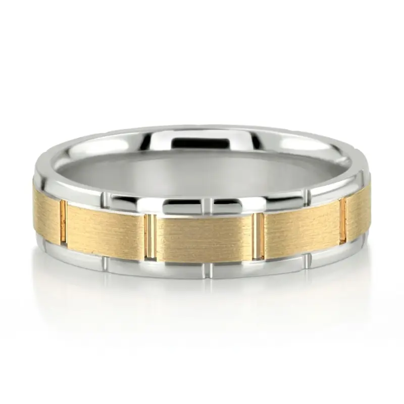 10K white-yellow-white gold 6mm. satin finish Round-Edge-Rolex-Style-Wedding-Band - alternate view 2