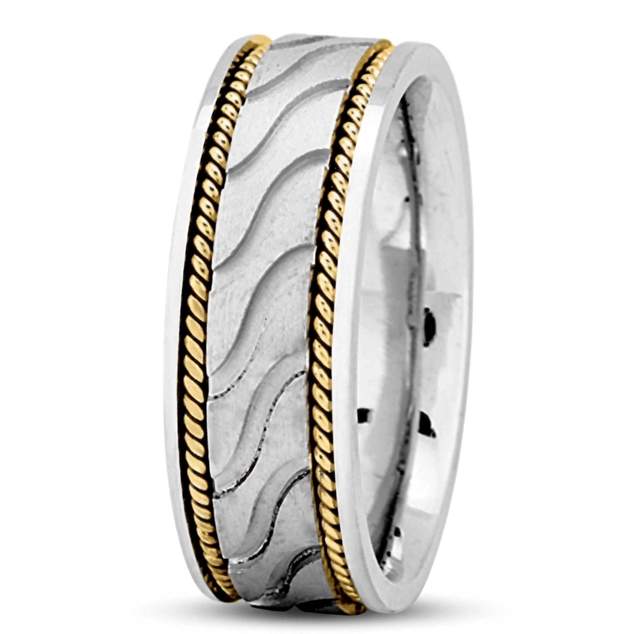 10K w-y-w-y-w gold 7.5mm. glass-bead Wave-Cut-Braided-Wedding-Ring - alternate view 4