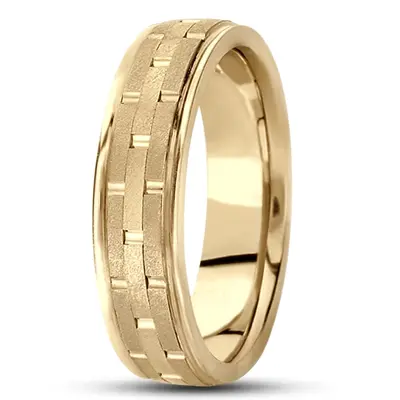 10K yellow gold 6mm. stone finish fancy-carved-contemporary-wedding-band - alternate view 3 thumbnail