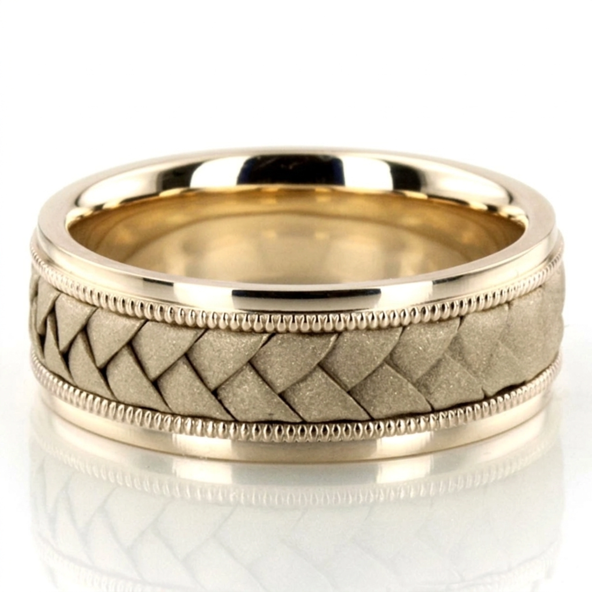 10K yellow gold 8mm. sand blast hand-made-woven-wedding-band - main view