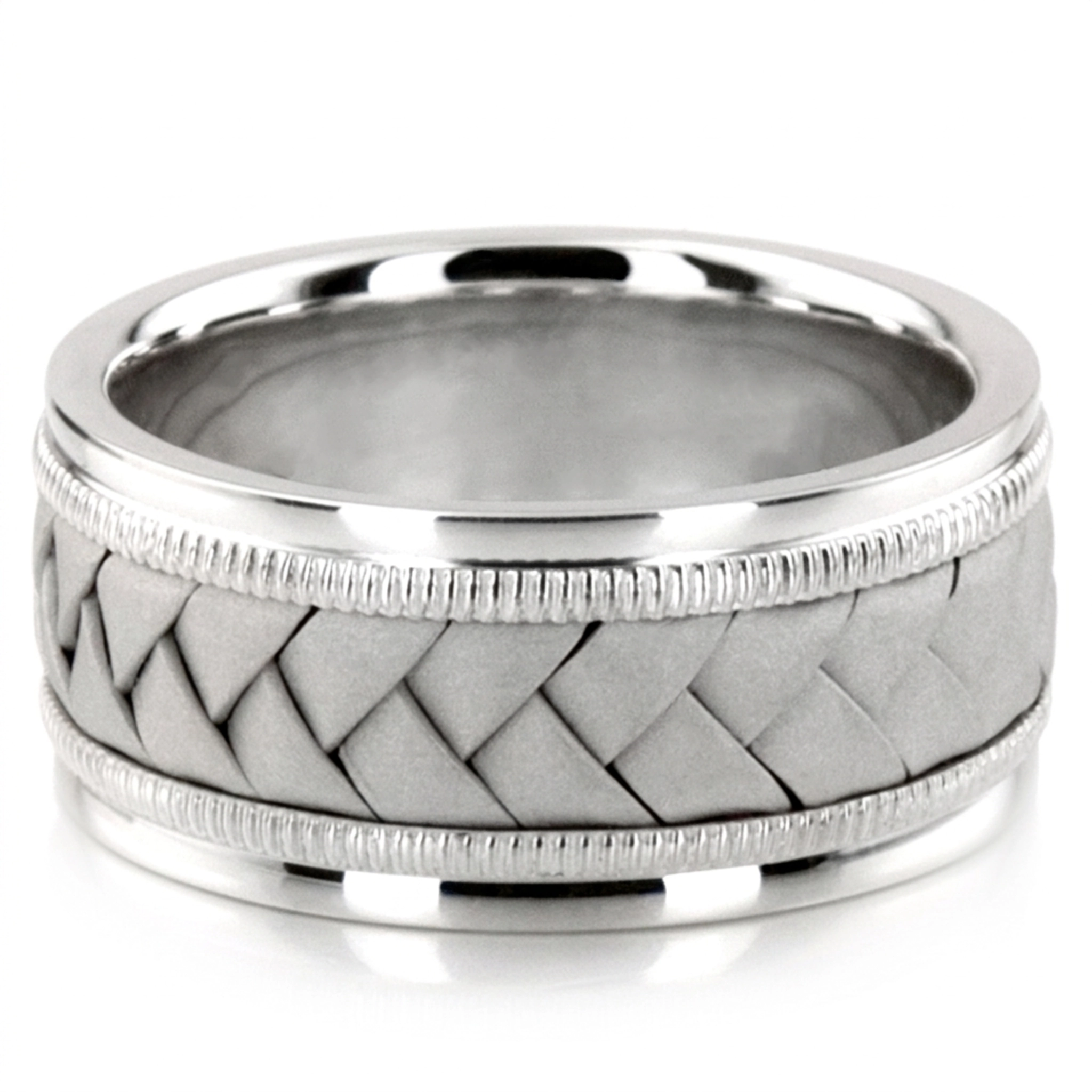 10K white gold 10mm. sand blast hand-made-woven-wedding-band - alternate view 10