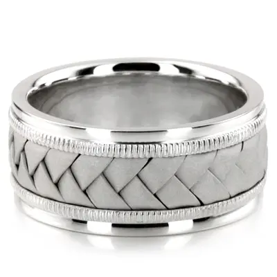 10K white gold 10mm. sand blast hand-made-woven-wedding-band - alternate view 10 thumbnail