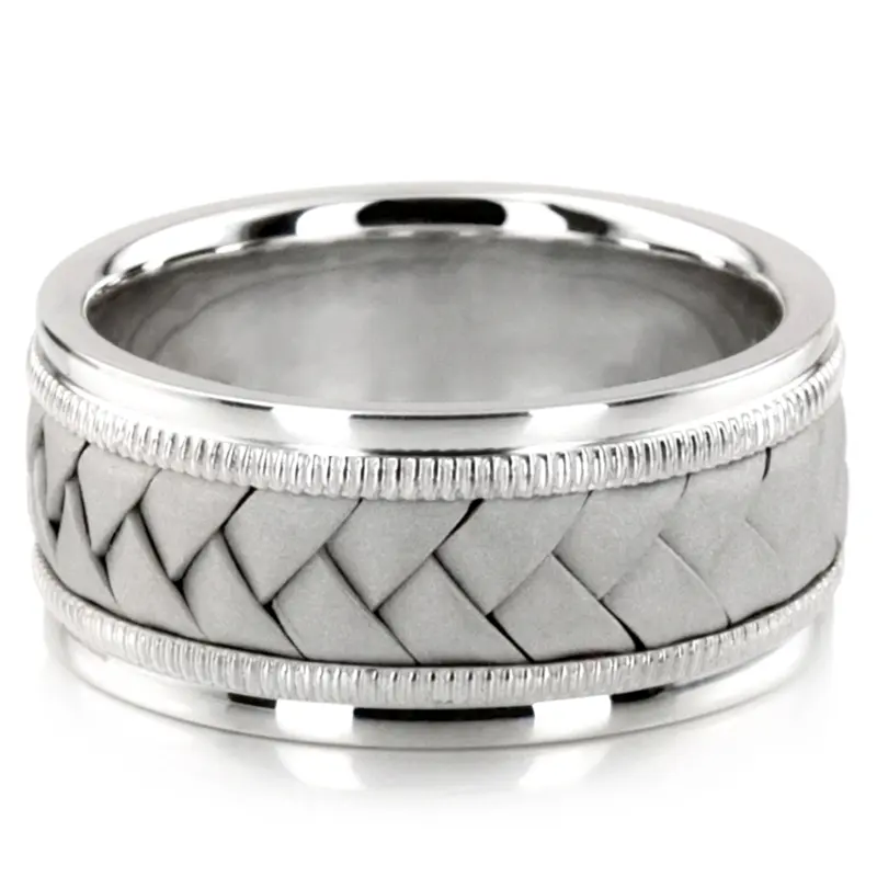 10K white gold 10mm. sand blast hand-made-woven-wedding-band - alternate view 10
