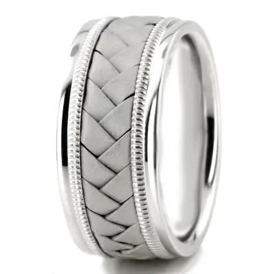 10K white gold 10mm. sand blast hand-made-woven-wedding-band - alternate view 11 thumbnail