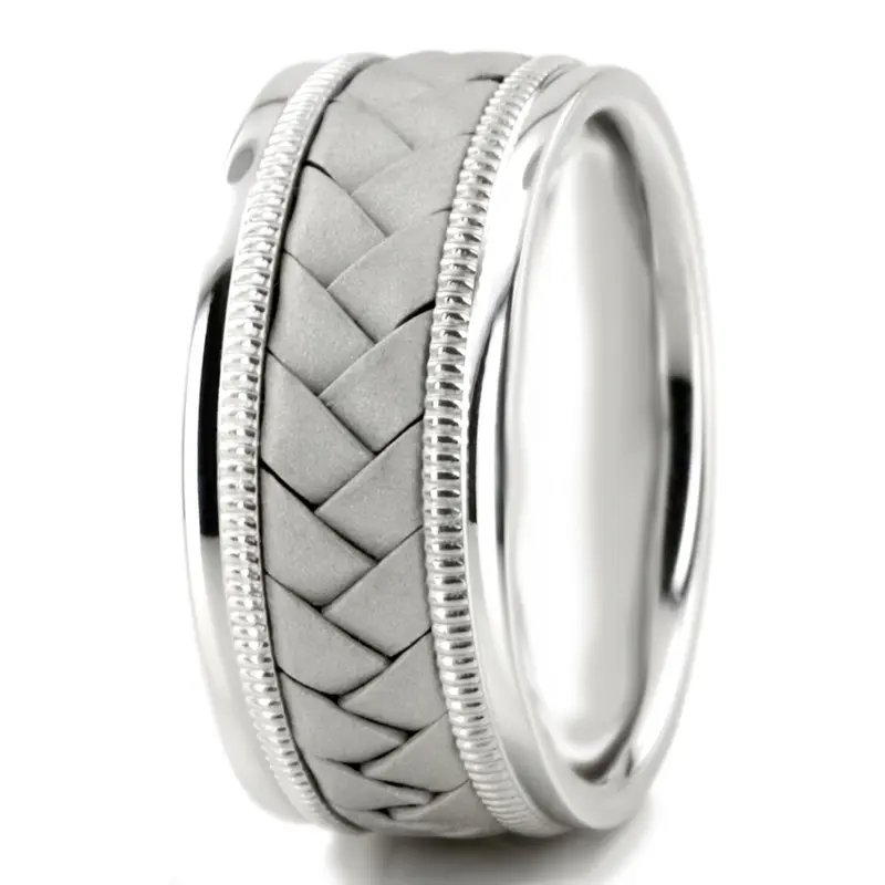 10K white gold 10mm. sand blast hand-made-woven-wedding-band - alternate view 11