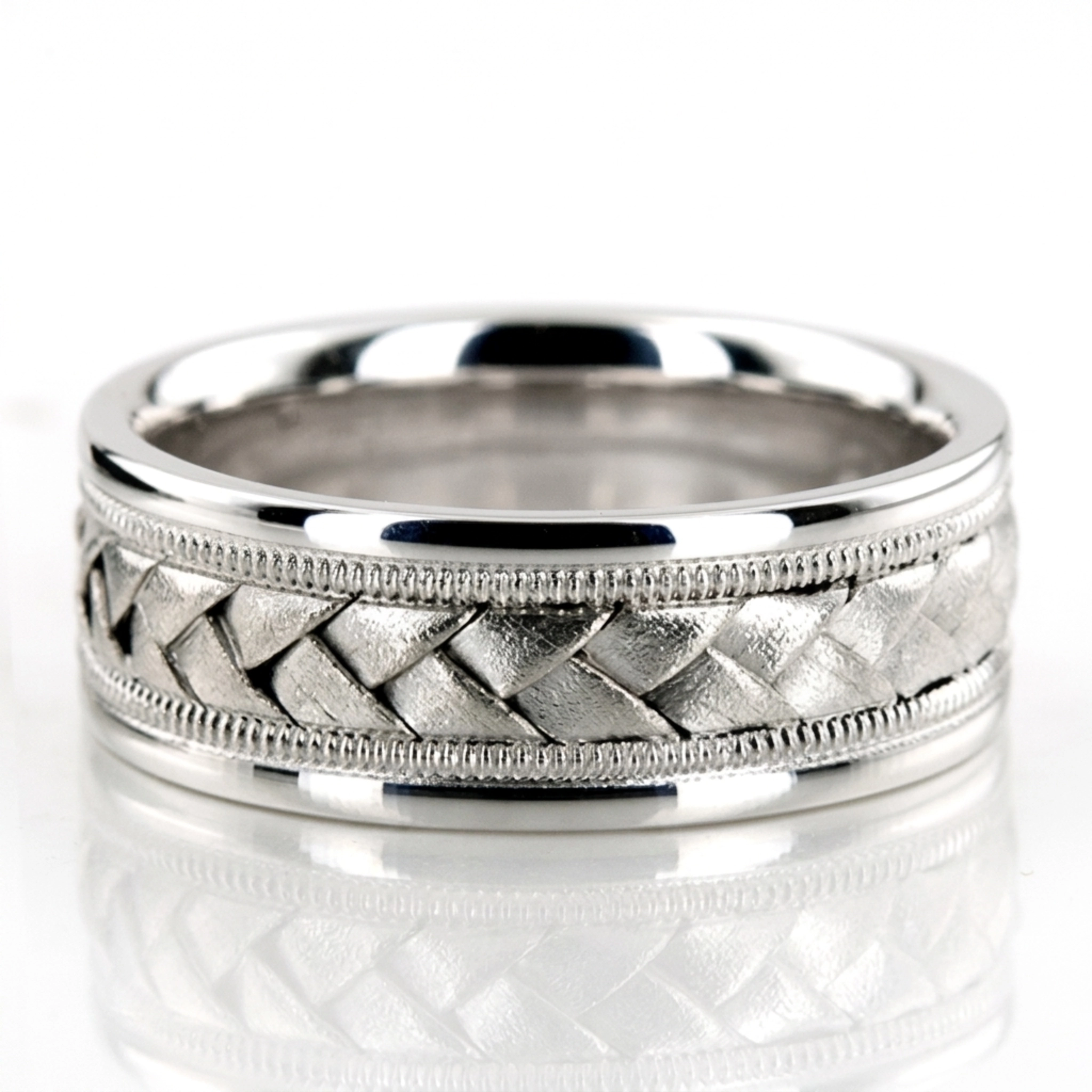 10K white gold 8mm. wire matte hand-made-woven-wedding-band - alternate view 2