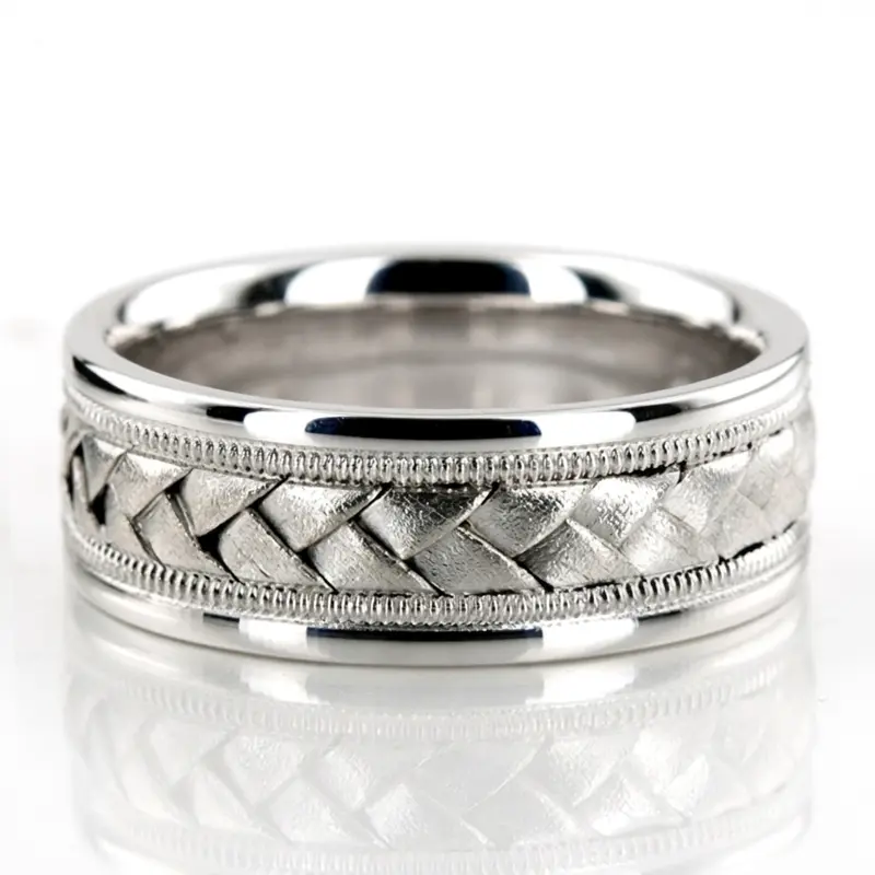 10K white gold 8mm. wire matte hand-made-woven-wedding-band - alternate view 2