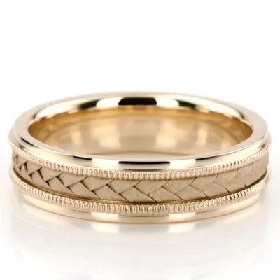 10K yellow gold 6mm. sand blast hand-made-woven-wedding-band - alternate view 7 thumbnail