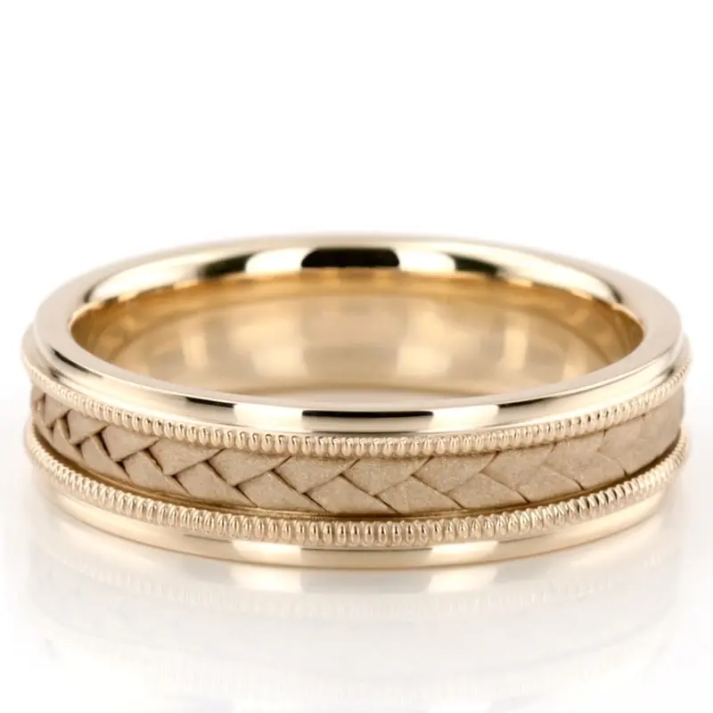 10K yellow gold 6mm. sand blast hand-made-woven-wedding-band - alternate view 7
