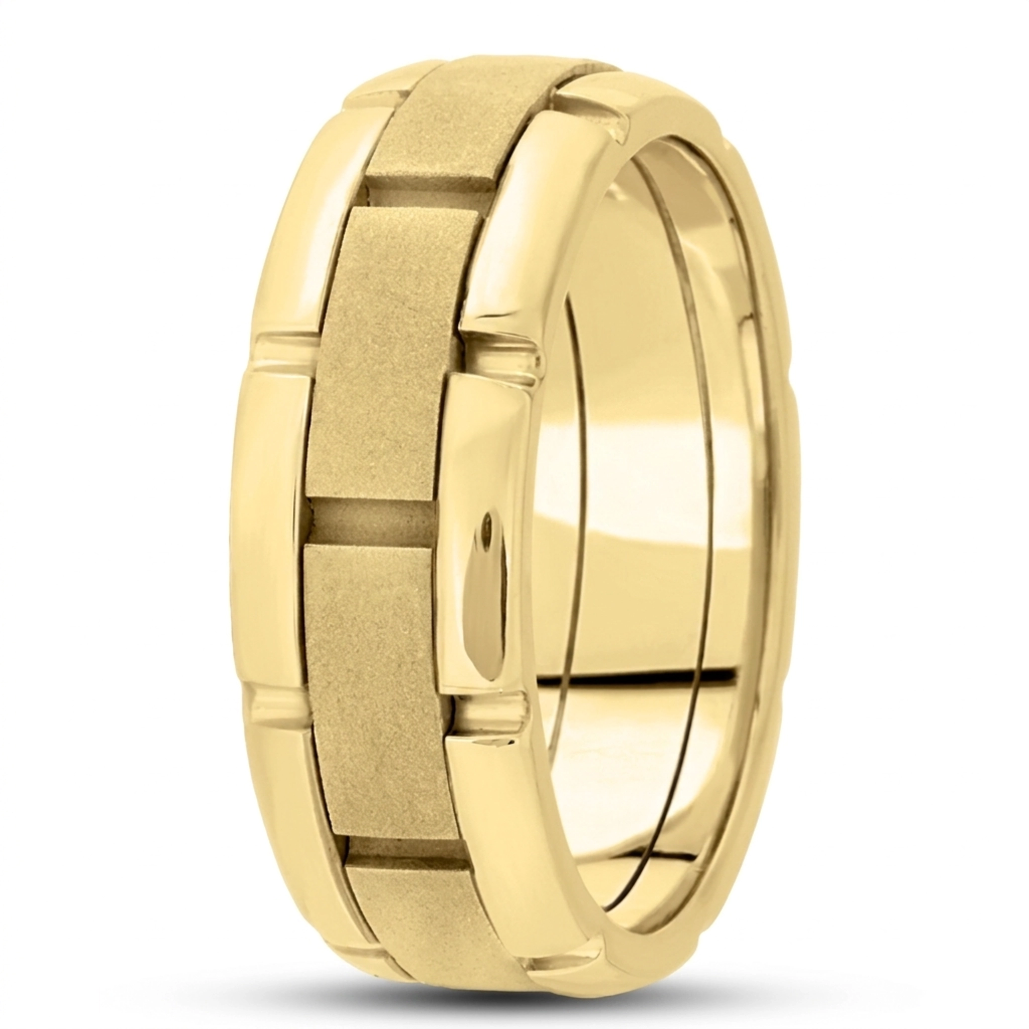 10K yellow gold 8.5mm. sand blast fancy-carved-contemporary-wedding-band - alternate view 4