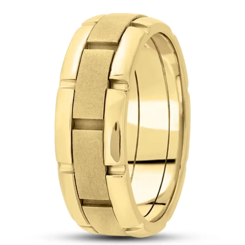 10K yellow gold 8.5mm. sand blast fancy-carved-contemporary-wedding-band - alternate view 4