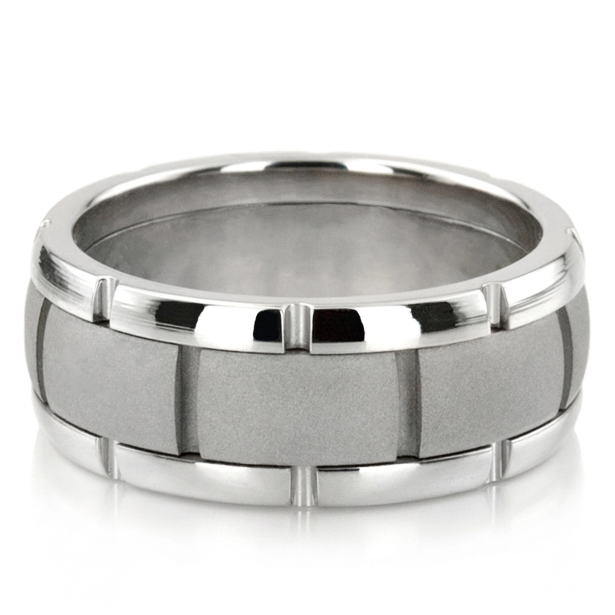 10K white gold 7.5mm. sand blast fancy-carved-contemporary-wedding-band - alternate view 3