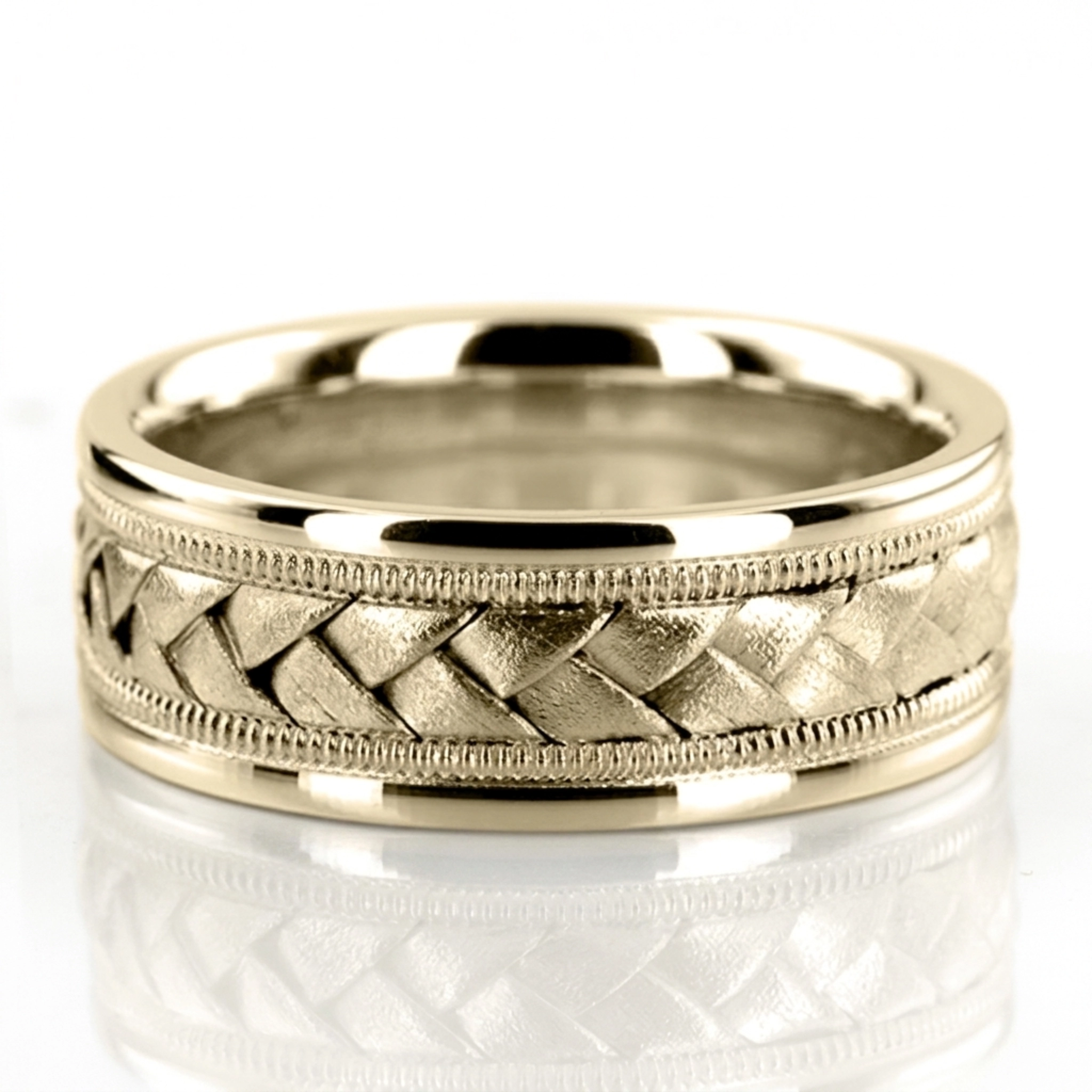 10K yellow gold 8mm. wire matte hand-made-woven-wedding-band - alternate view 9