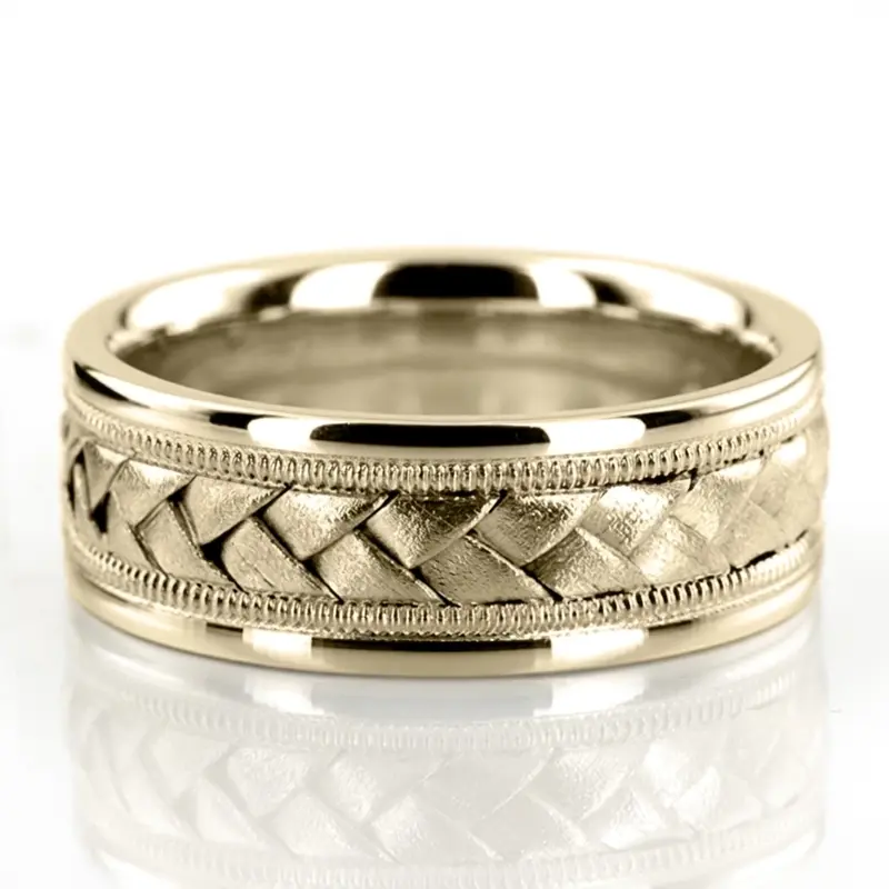10K yellow gold 8mm. wire matte hand-made-woven-wedding-band - alternate view 9