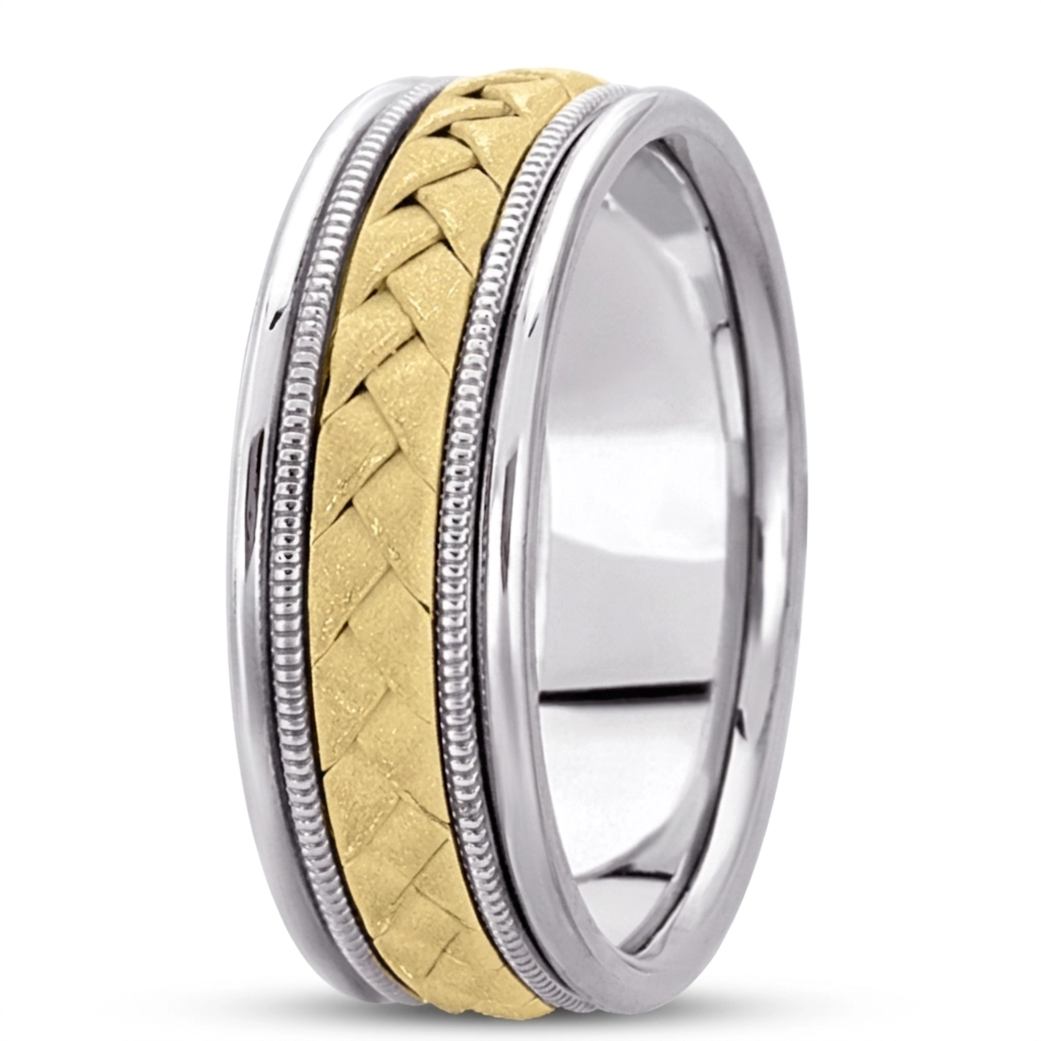 10K white-yellow-white gold 8mm. sand blast hand-made-woven-wedding-band - alternate view 4