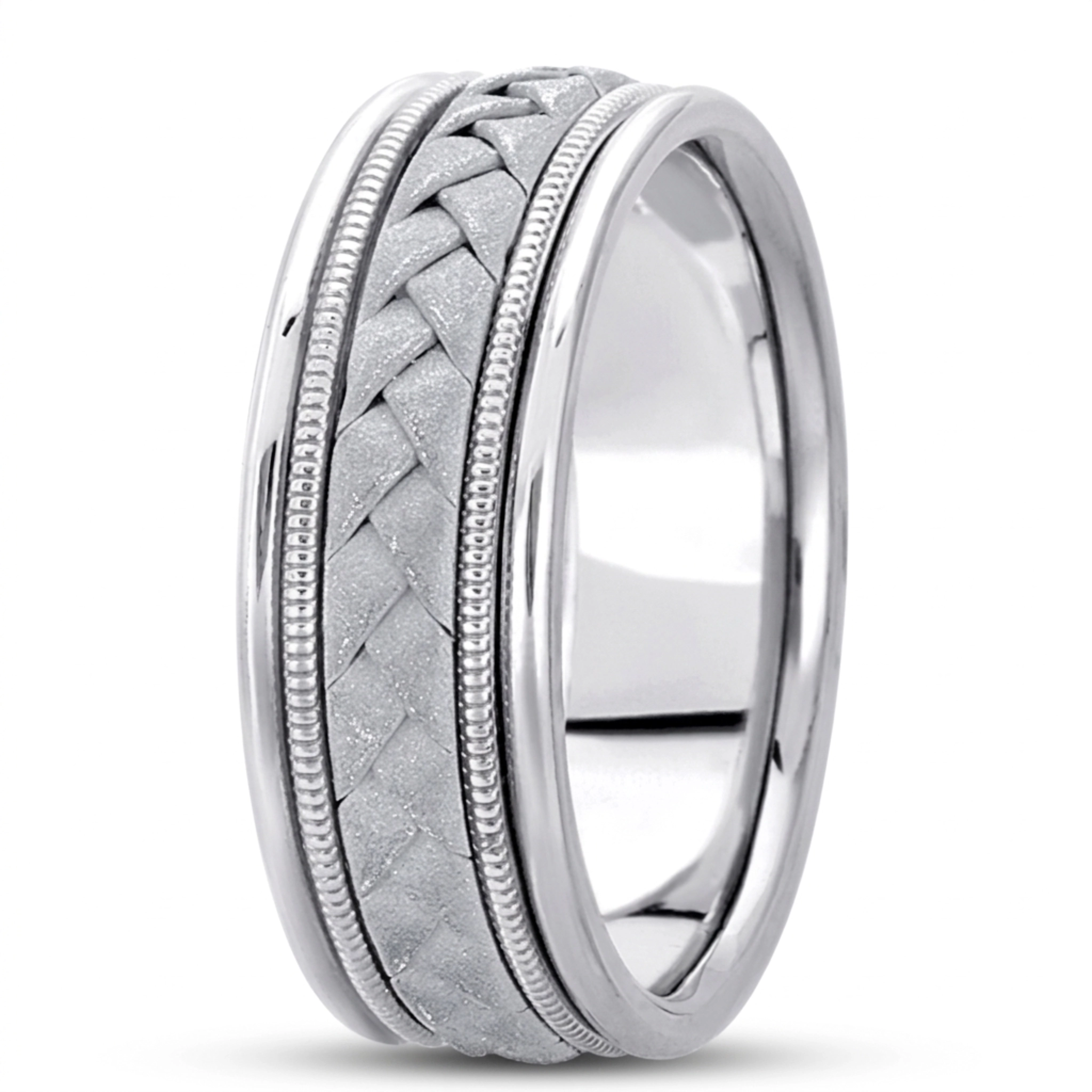 10K white gold 8mm. sand blast hand-made-woven-wedding-band - alternate view 5