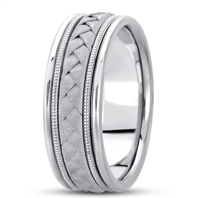 10K white gold 8mm. sand blast hand-made-woven-wedding-band - alternate view 5