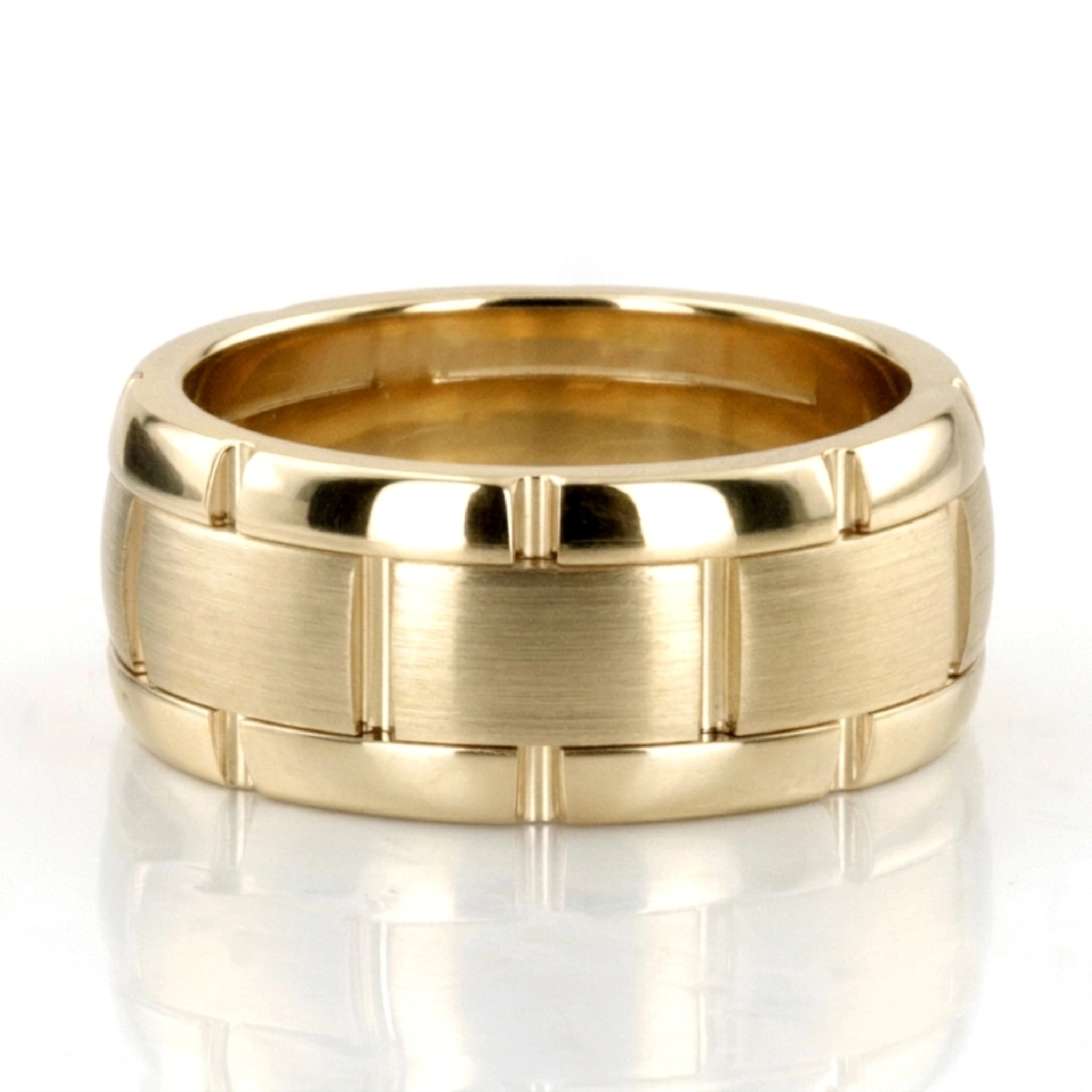 10K yellow gold 8.5mm. satin fancy-carved-contemporary-wedding-band - alternate view 2