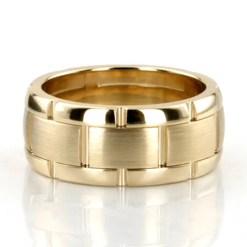 10K yellow gold 8.5mm. satin fancy-carved-contemporary-wedding-band - alternate view 2