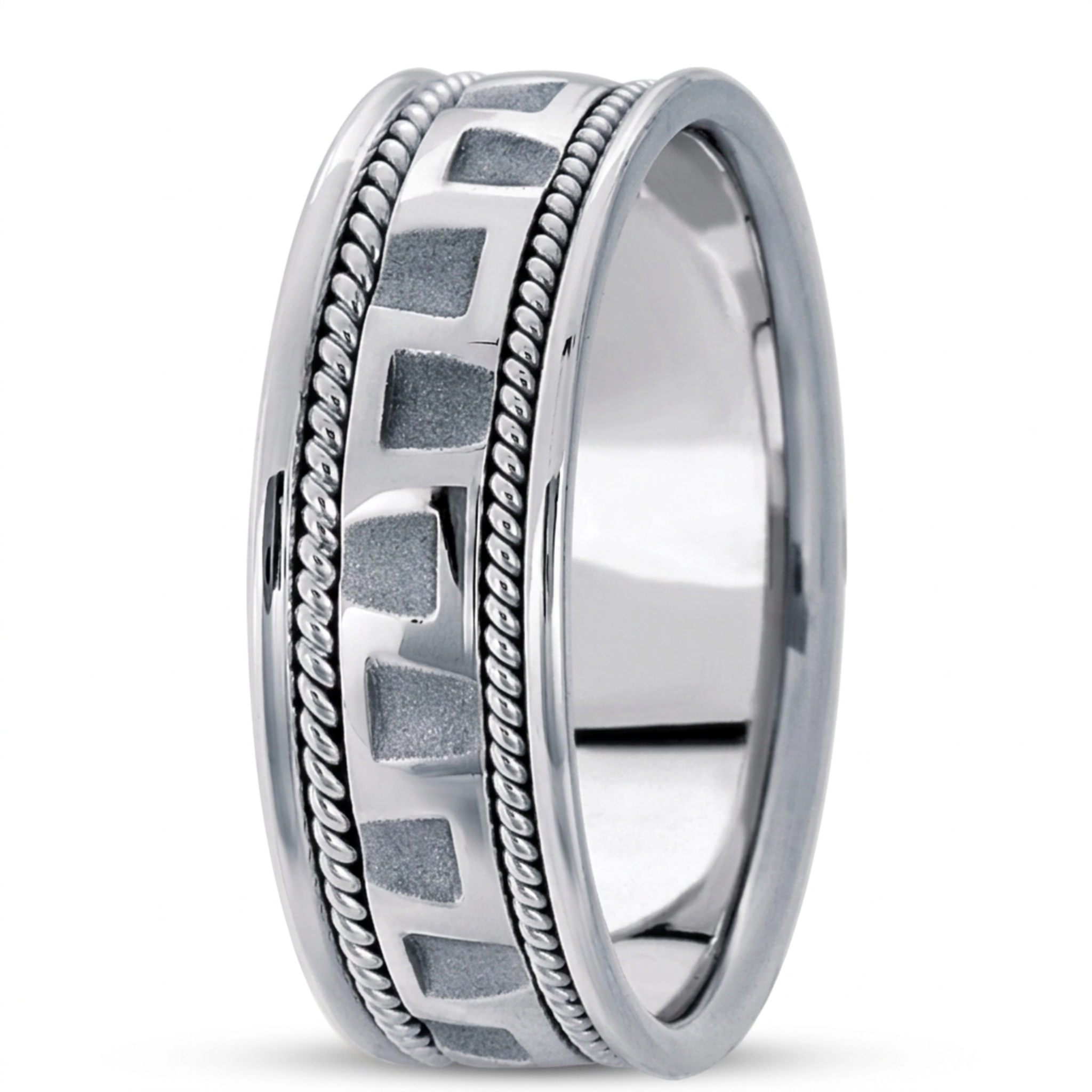 10K white gold 7.5mm. high polish hand-made-modern-wedding-band - main view