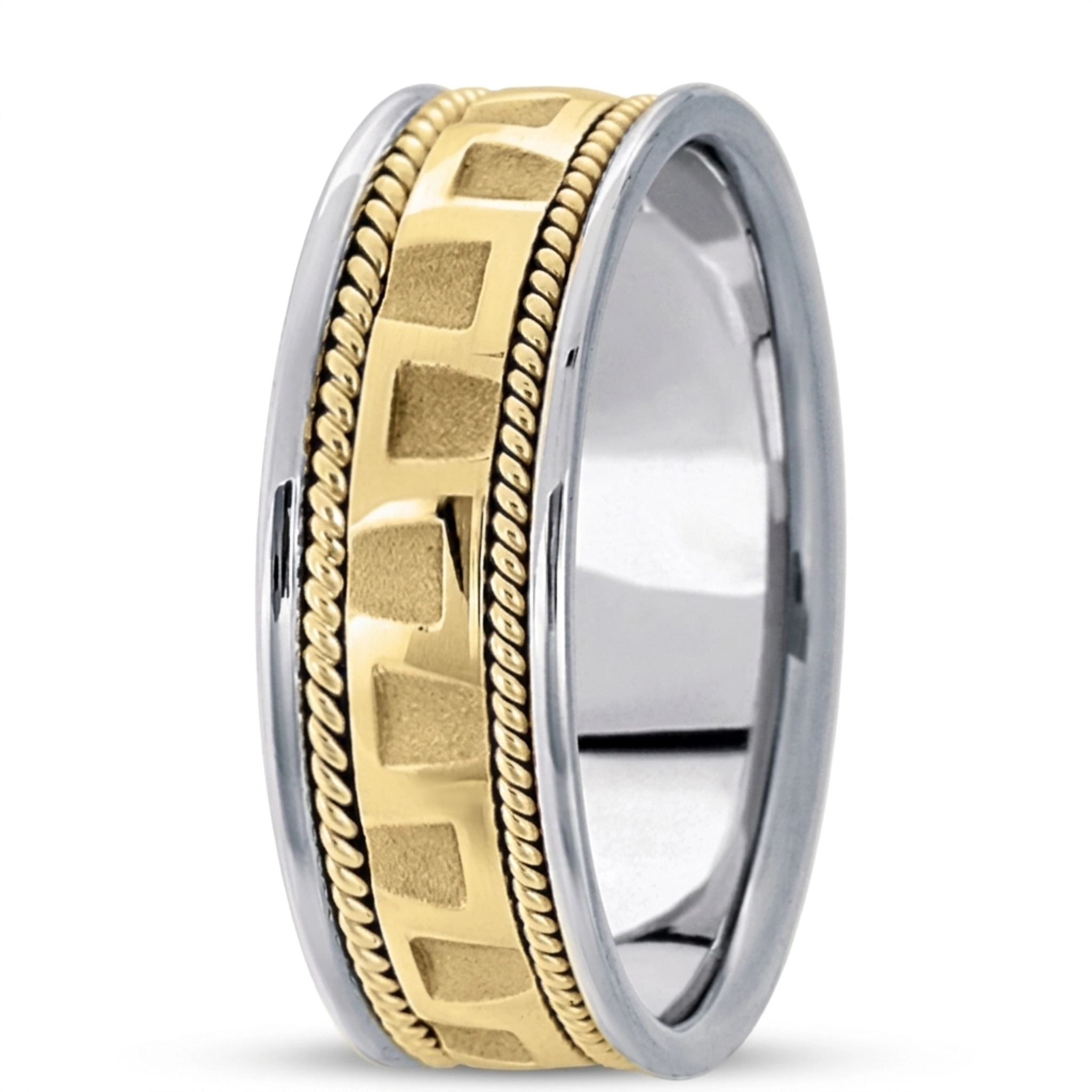 10K white-yellow-white gold 7.5mm. high polish hand-made-modern-wedding-band - alternate view 2