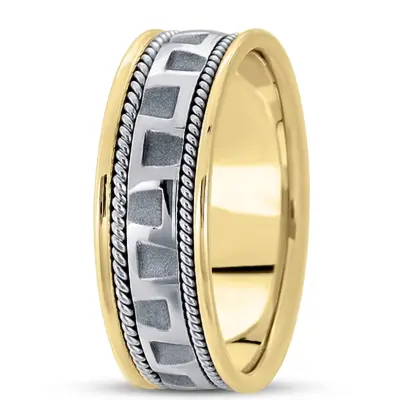 10K yellow-white-yellow gold 7.5mm. high polish hand-made-modern-wedding-band - alternate view 4 thumbnail