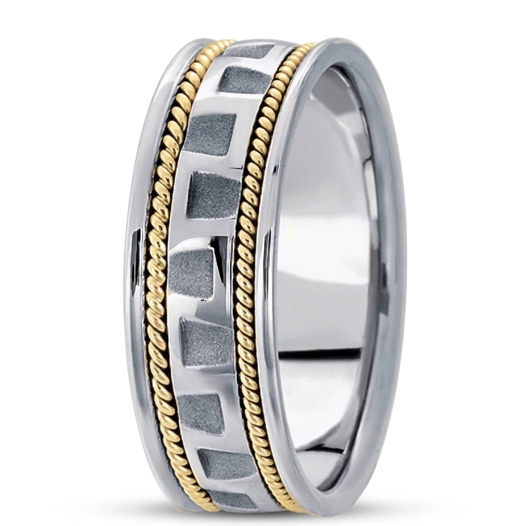 10K w-y-w-y-w gold 7.5mm. high polish hand-made-modern-wedding-band - alternate view 6