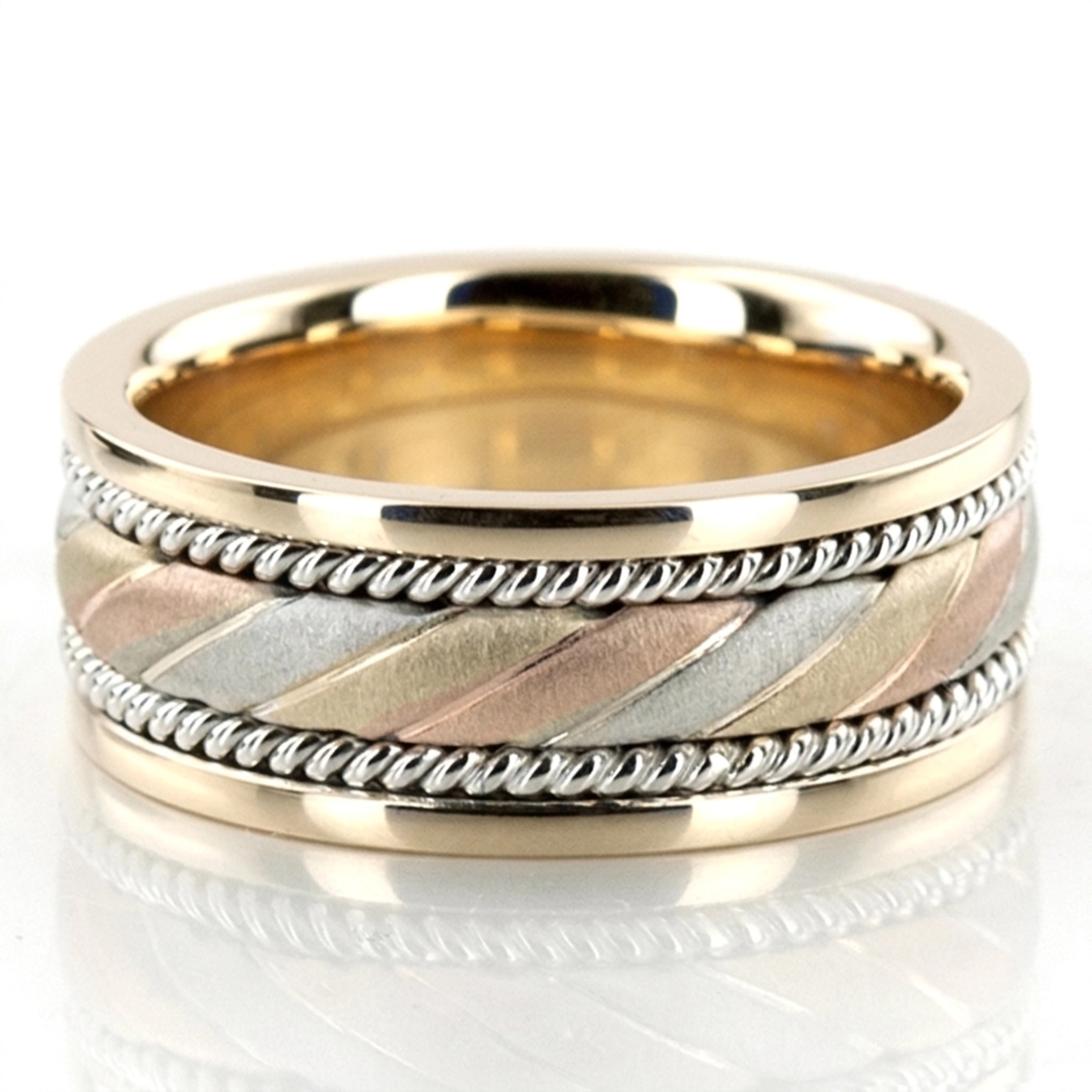 10K same as picture gold 8mm. cross satin hand-made-hand-woven-wedding-band - main view