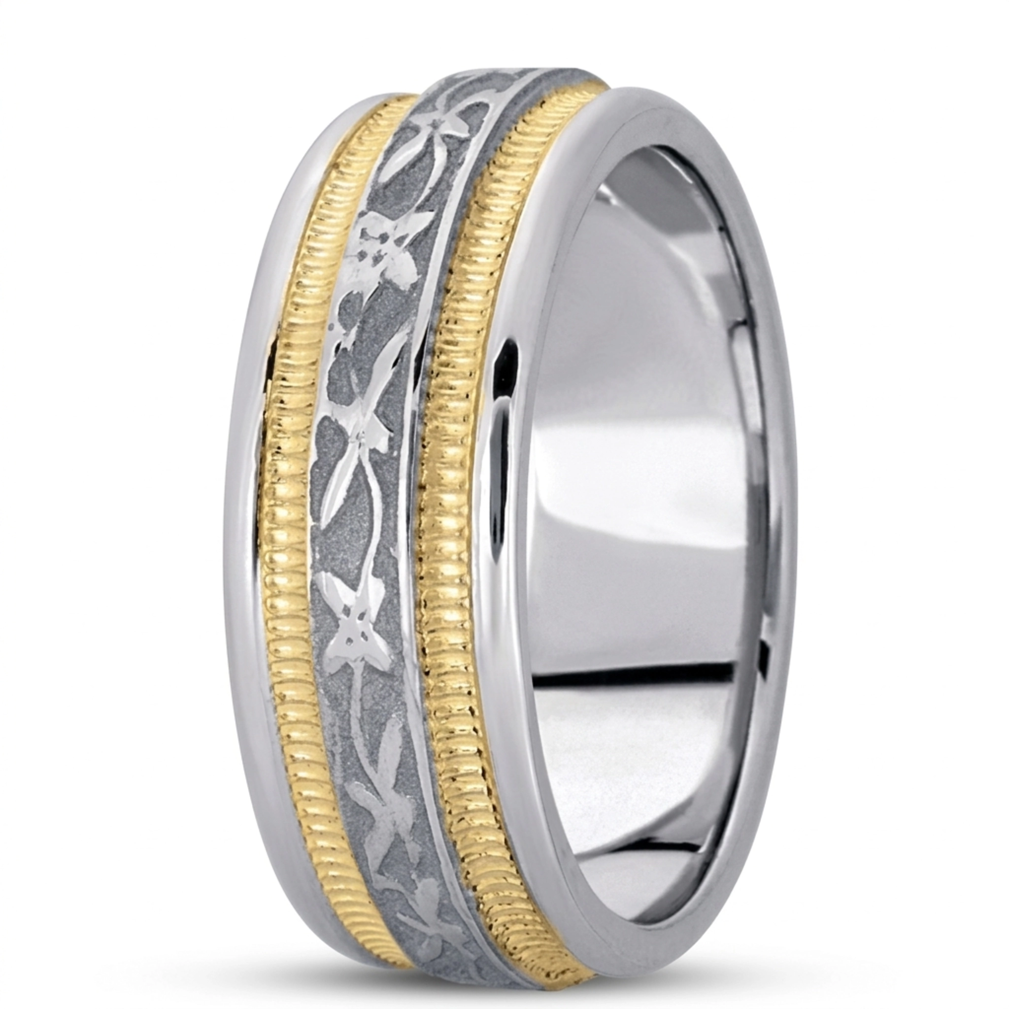 10K w-y-w-y-w gold 8mm. high polish hand-made-antique-wedding-band - main view