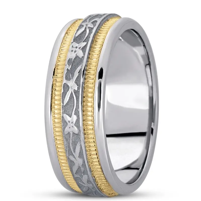 platinum 8mm. high polish hand-made-antique-wedding-band - alternate view 2